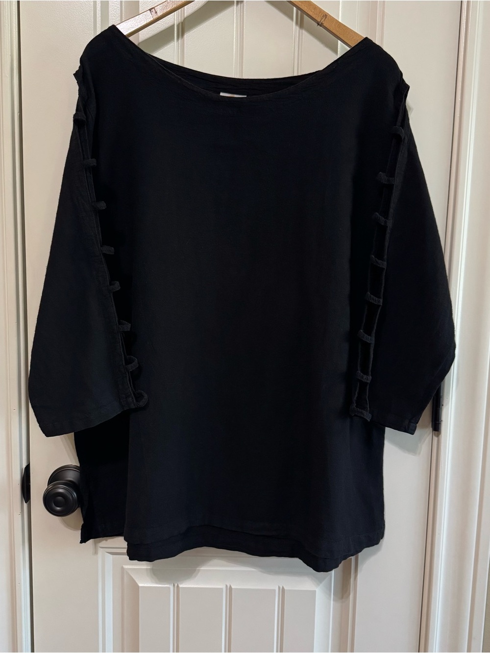 Sea Breeze of California Black Top 1X Vintage USA Cotton Ladder Sleeve Tunic